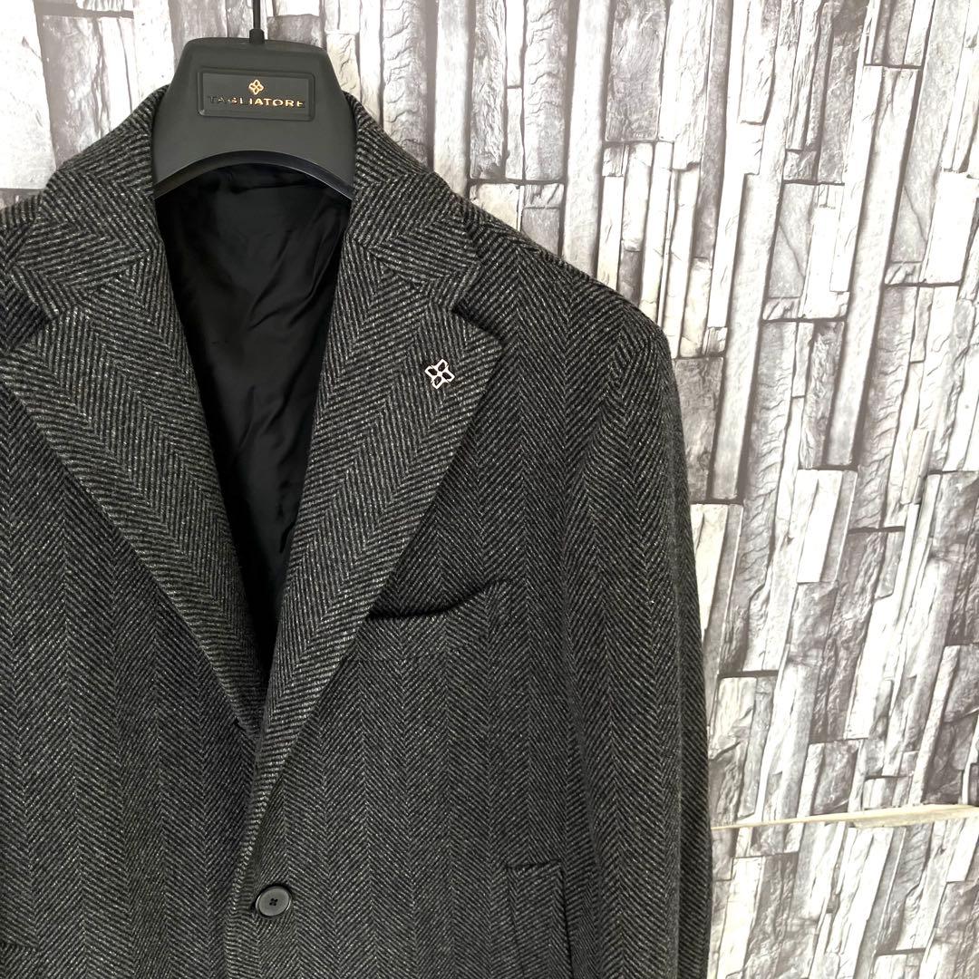 TAGLIATOREタリアトーレ・チェスターコート・グレー大判ヘリンボーン・50
