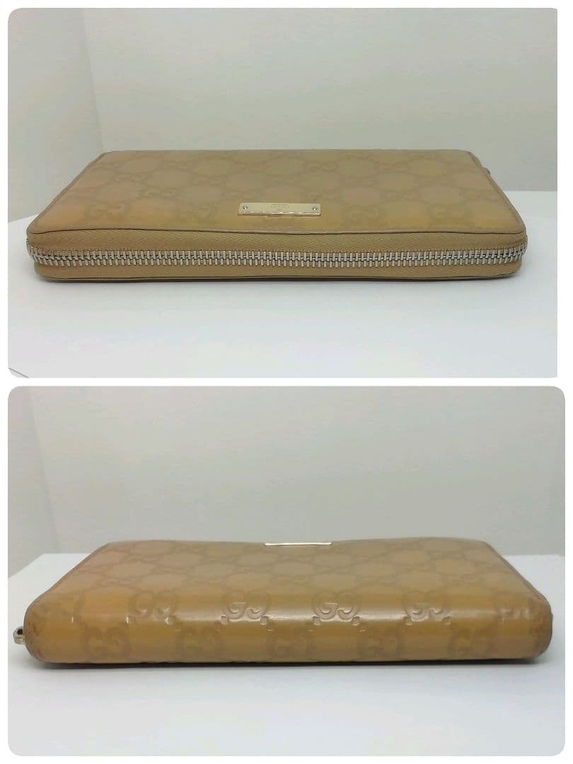 GUCCIグッチ　GGシマレザー　キャメル　ラウンドファスナー　保存袋・付属品