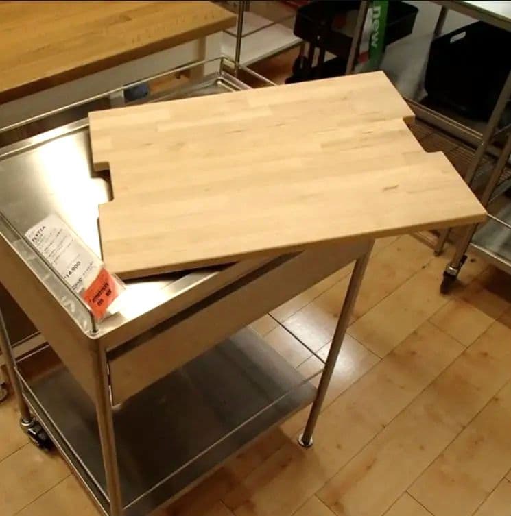 IKEA イケア FLYTTA（フリッタ） ステンレス キッチンワゴンの木製天板