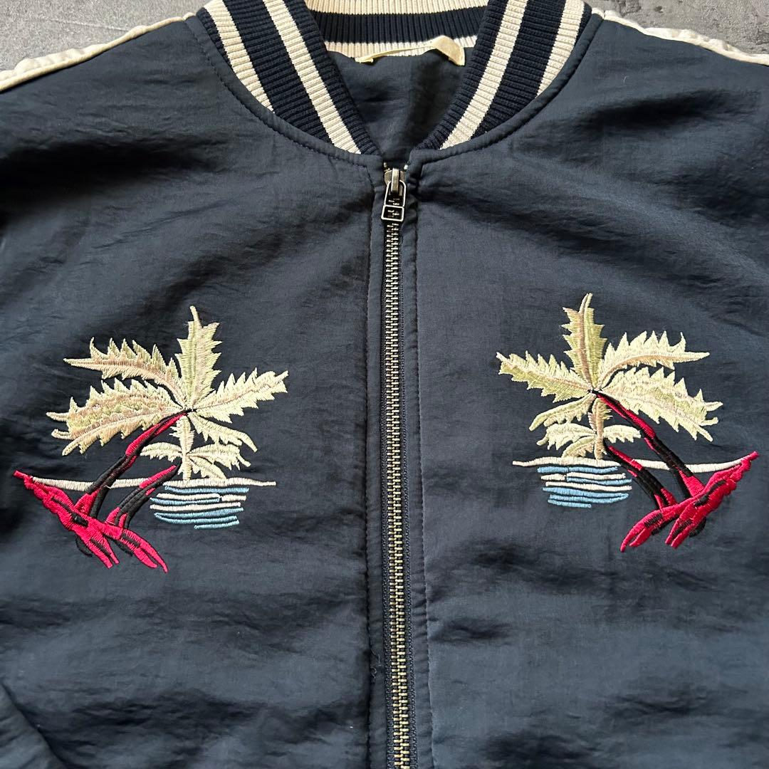 森星着用 刺繍 人気 スカジャン ネイビー ハワイ ローズバッド
