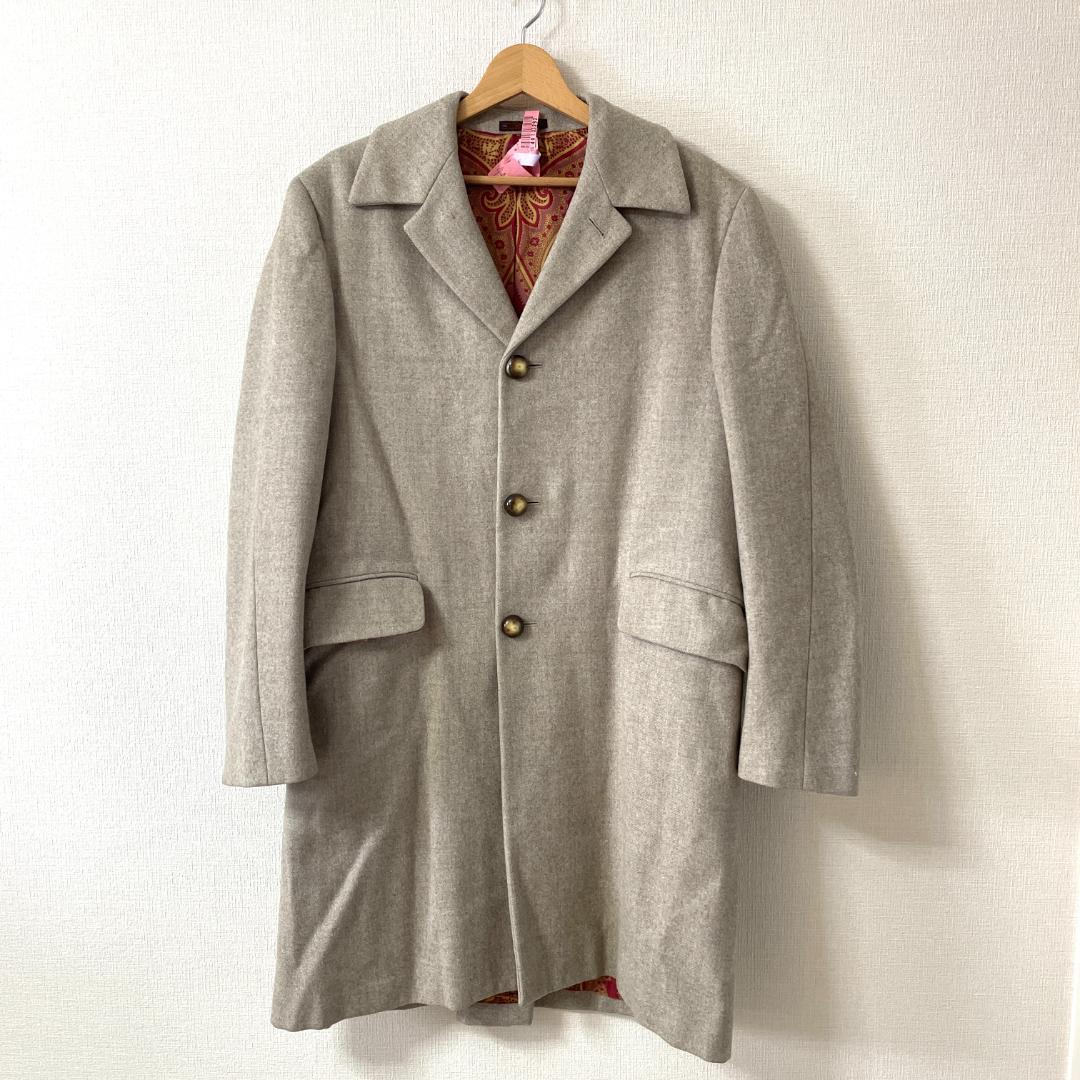 Y249-13 ETRO エトロ ペイズリー裏地 チェスターコート グレー