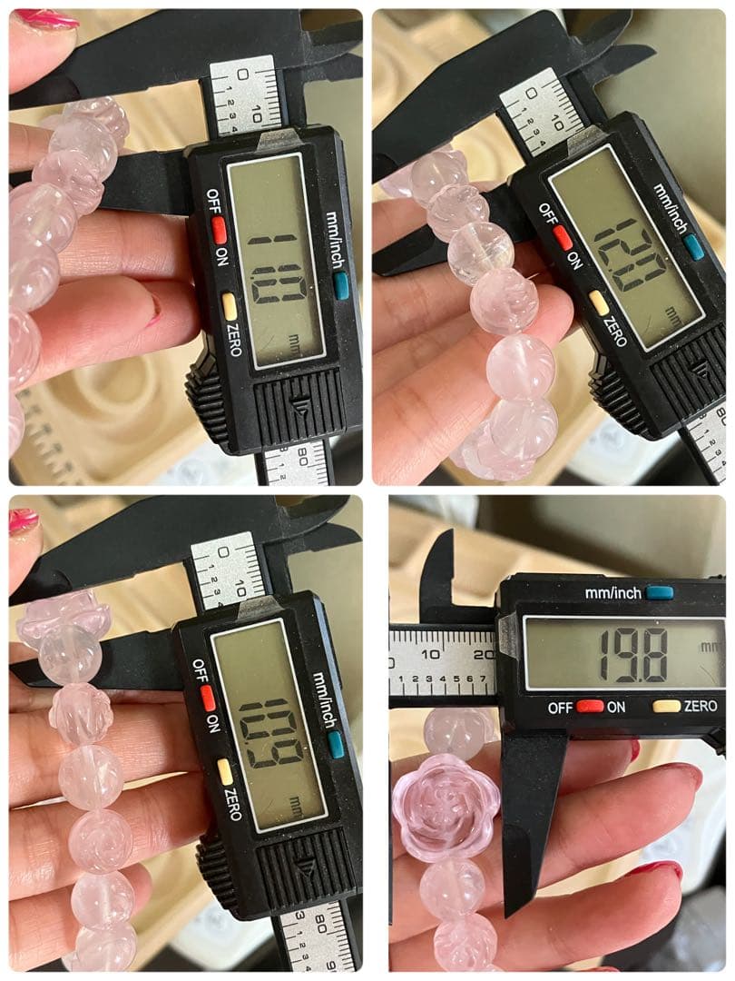 花ローズクォーツのデザインブレスレットとロードナイトとラリマー3点