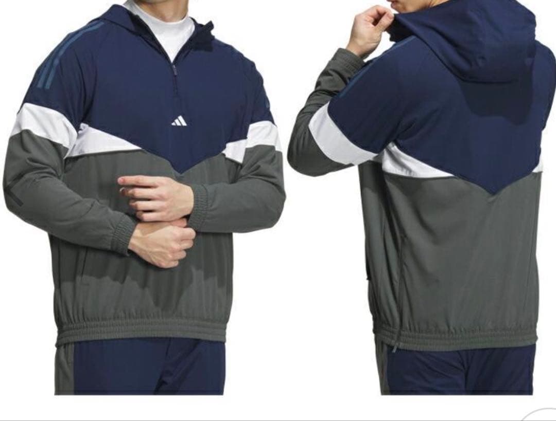 adidas フード付きジャケット&パンツ セットアップ　ネイビー/グレー