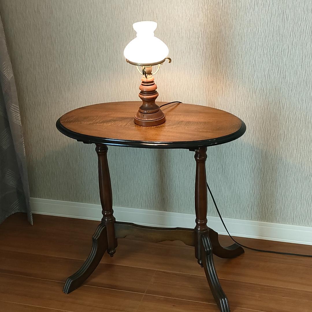 アンティークランプ　花柄　ガラスシェード　木製ベース