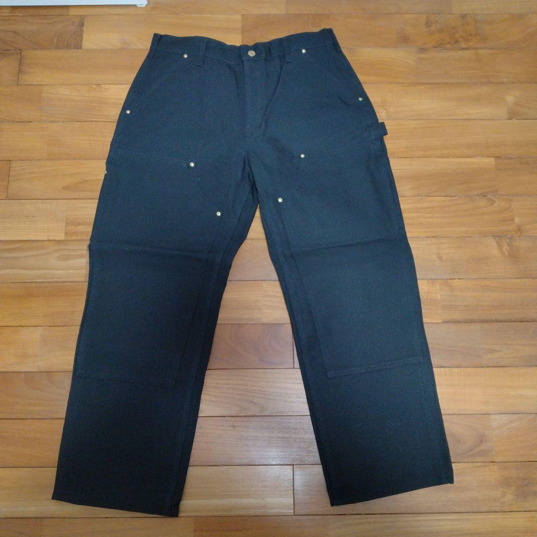 ★米国製本物レアサイズ！W34*L28CARHARTTダブルニーB01ブラック