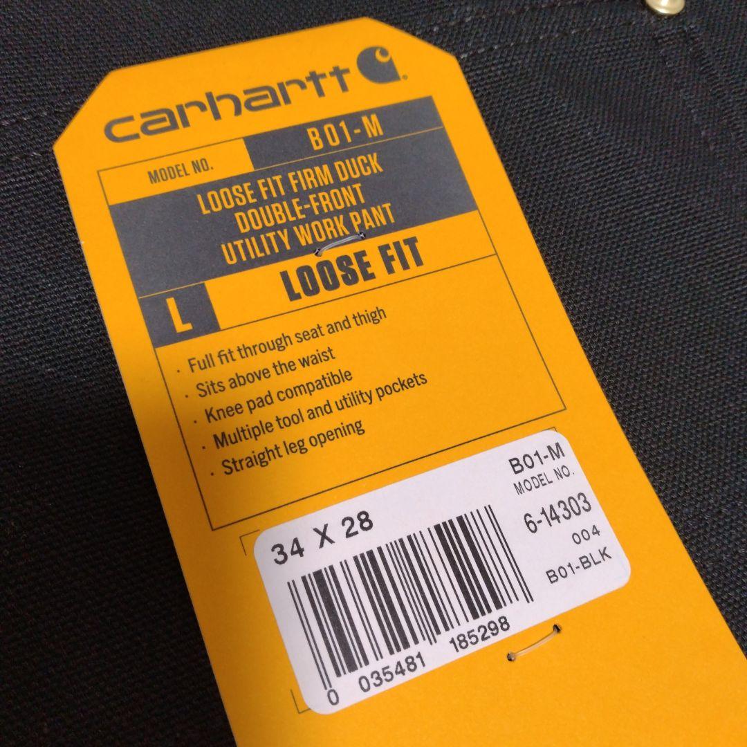 ★米国製本物レアサイズ！W34*L28CARHARTTダブルニーB01ブラック