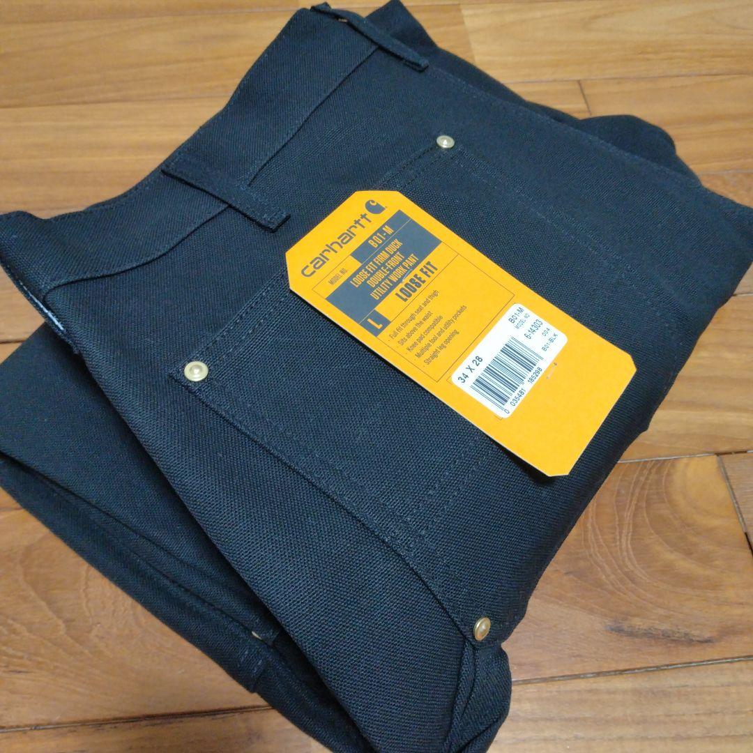 ★米国製本物レアサイズ！W34*L28CARHARTTダブルニーB01ブラック