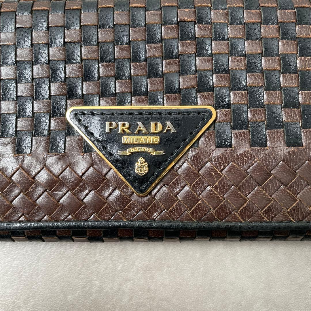 プラダ PRADA レザー 長財布 三角プレート ブラウン ブラック