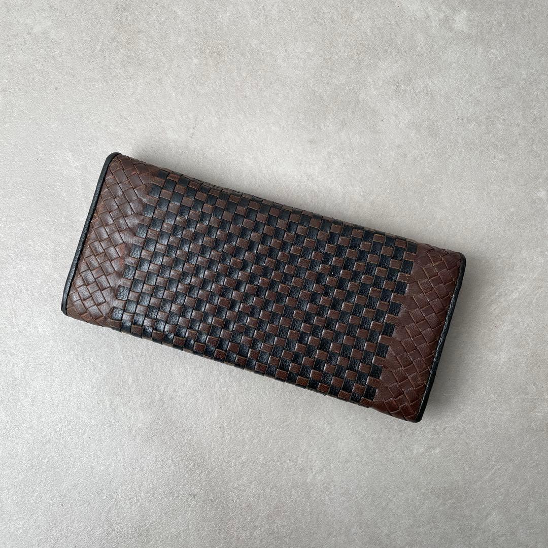 プラダ PRADA レザー 長財布 三角プレート ブラウン ブラック