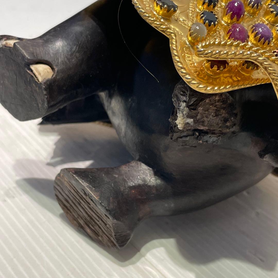 希少　中国美術 木彫 宝石飾 小象　象 置物 飾り物 インテリア　コレクション