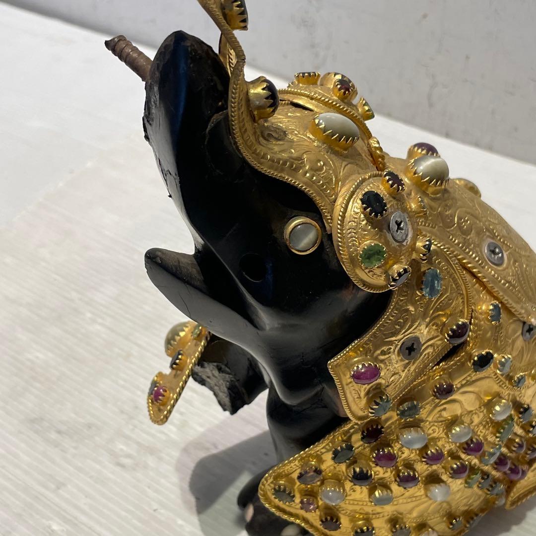希少　中国美術 木彫 宝石飾 小象　象 置物 飾り物 インテリア　コレクション