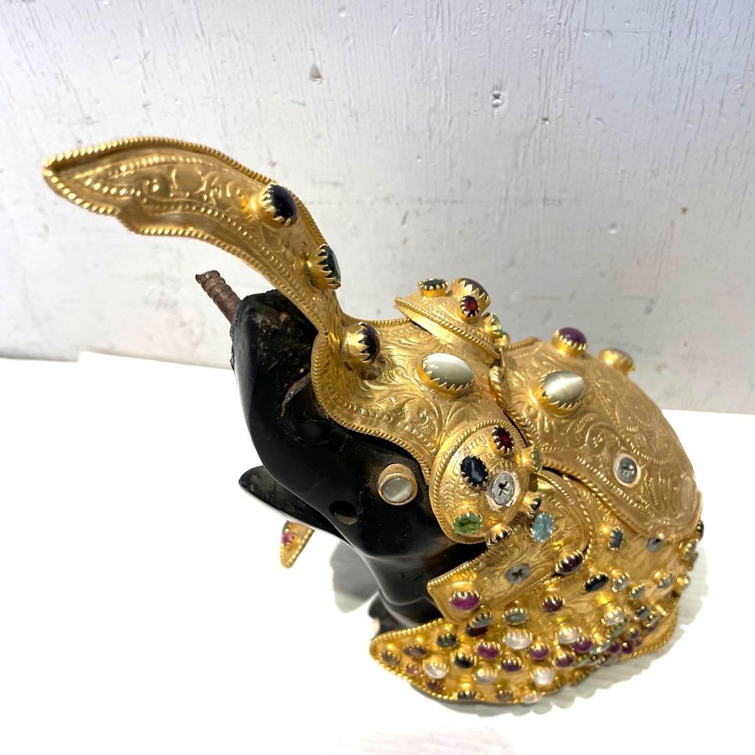 希少　中国美術 木彫 宝石飾 小象　象 置物 飾り物 インテリア　コレクション