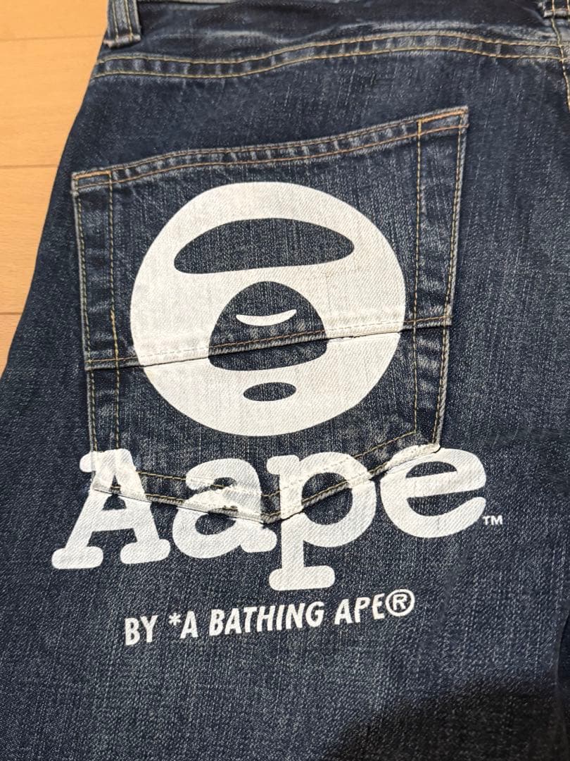 ★A BATHING APE エイプ★バックプリントデニム W32L30★