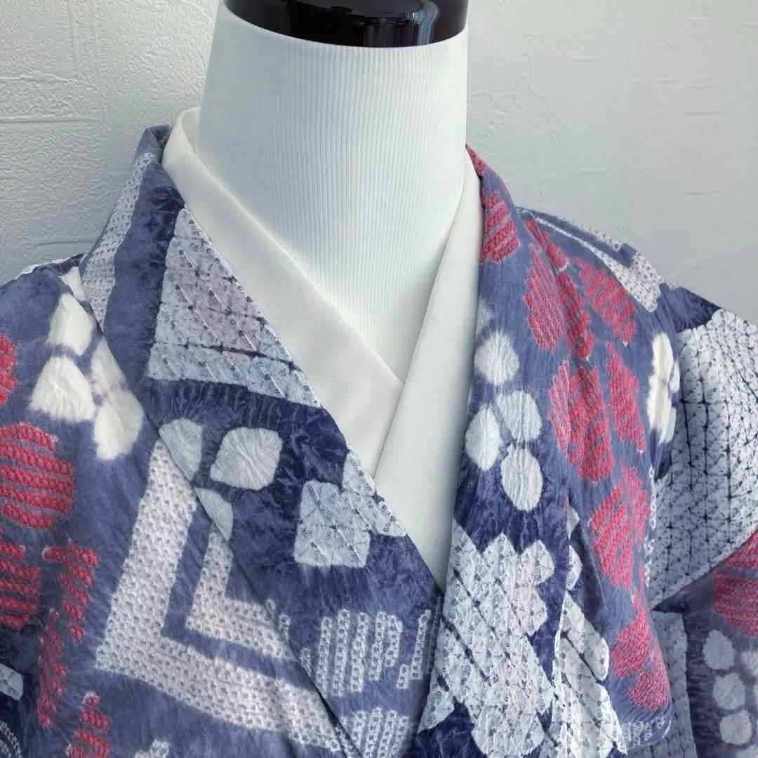 有松絞り・蜘蛛絞り 手縫い 淡いグレー しつけ付 絞り浴衣 No.k100