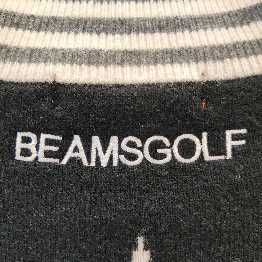BEAMS GOLF/STARジャガードハイネックセーターL白黒/星形レディース