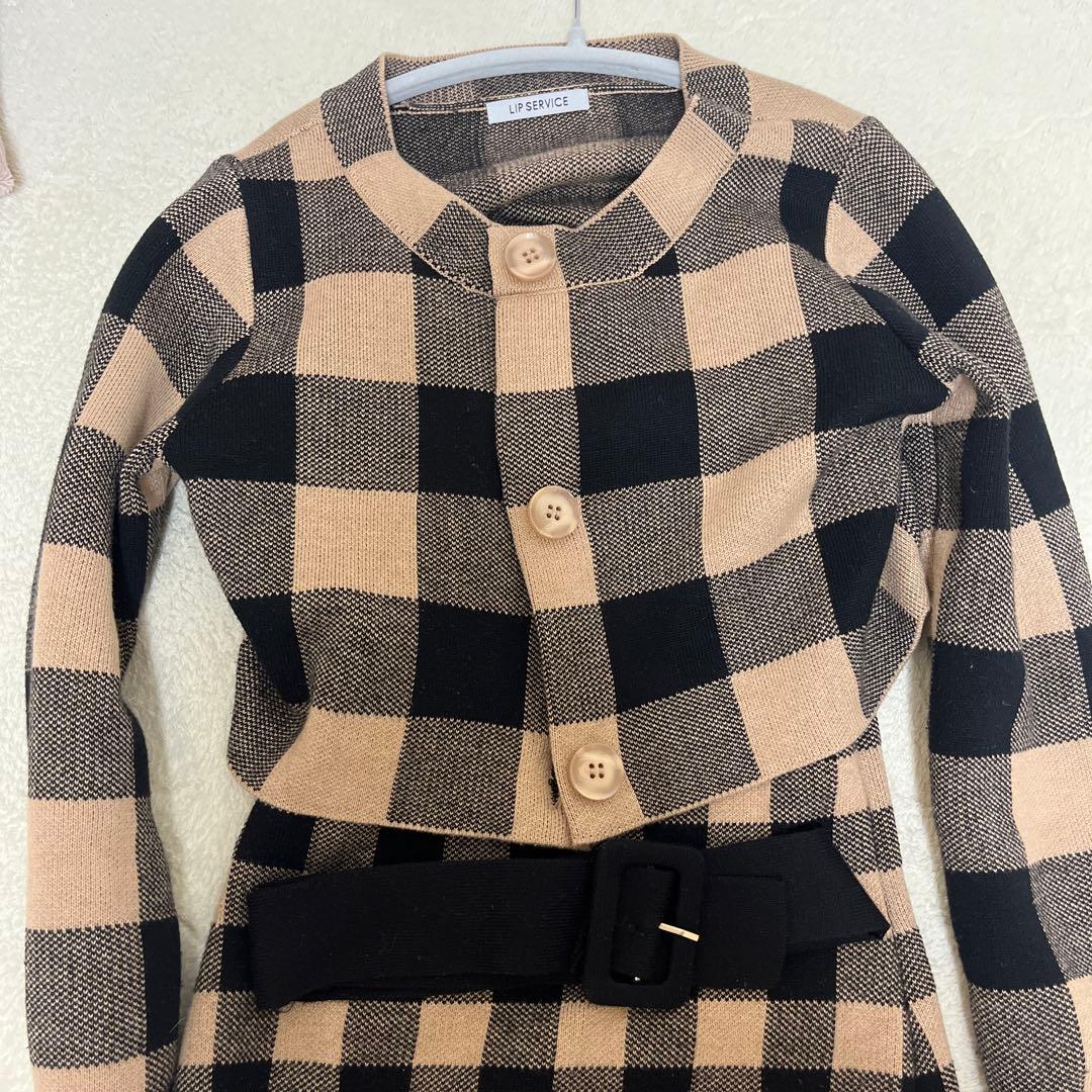 リップサービス　レトロチェックアンサンブルニットワンピース ブラウン