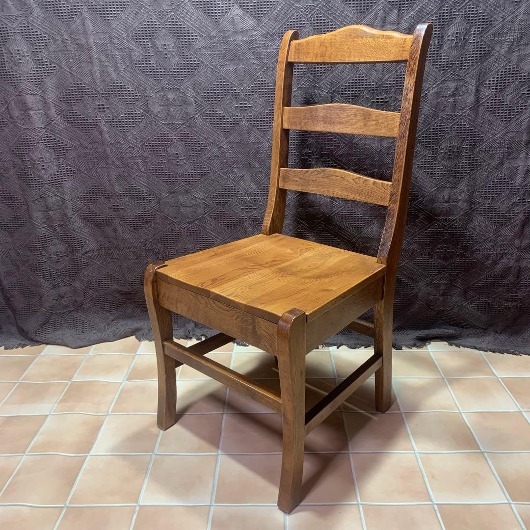 【①】ラダーバックチェア ヴィンテージ オーク材 無垢材 民芸家具