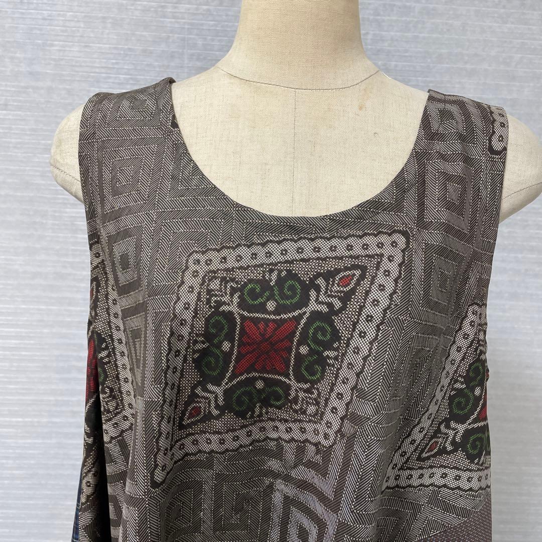 着物ワンピーステントラインロング丈《5》大島紬《龍郷柄7マルキ含む》や紬等L〜