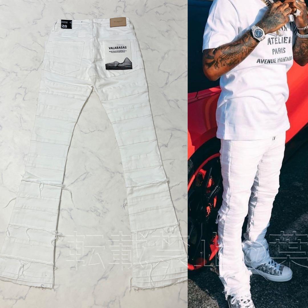 valabasasバラバサス パネルダメージフレアスキニーデニム ホワイト 28