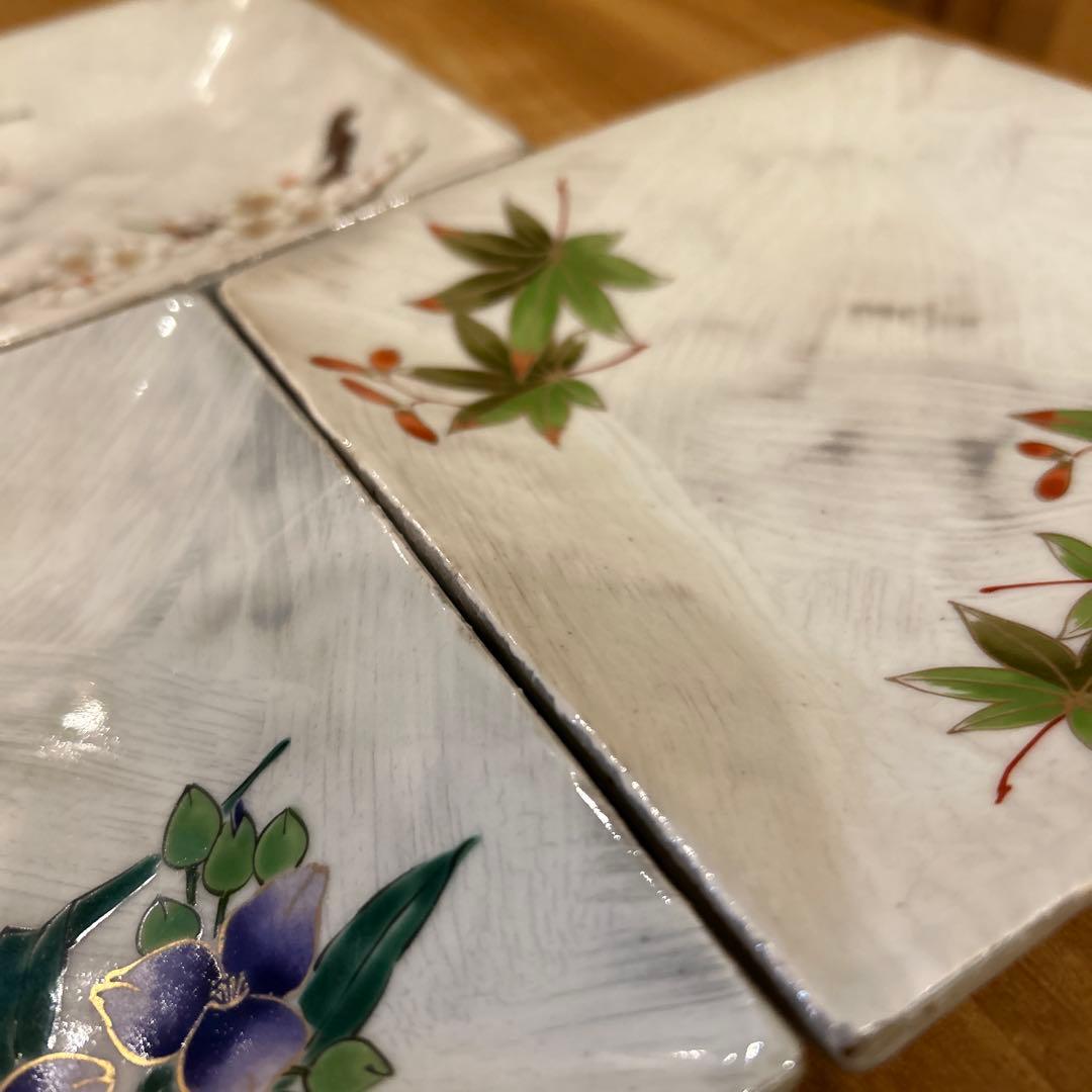 波佐見焼 林九郎窯 四季の景 刷毛目絵付皿 五枚 希少