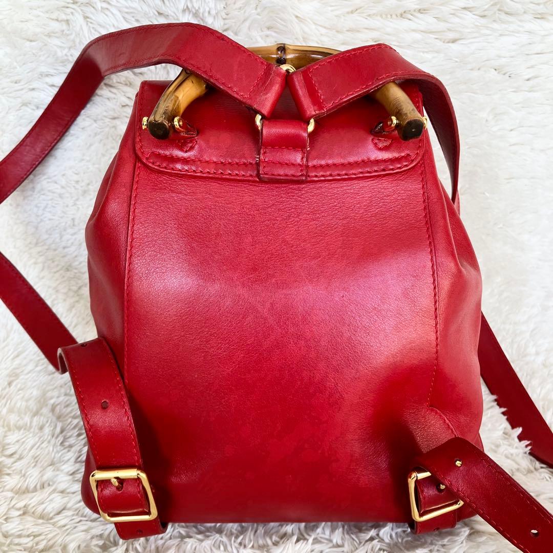 GUCCI　グッチ　バンブー　リュック　ミニ　レザー　レッド　赤