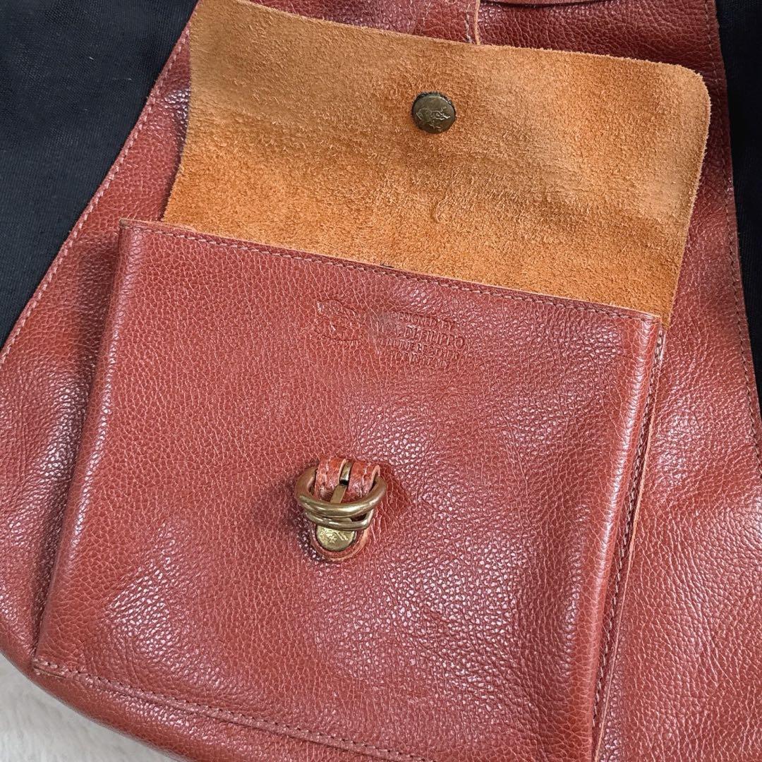 【美品】　IL BISONTE ショルダーバッグ レザー×キャンバス ブラウン