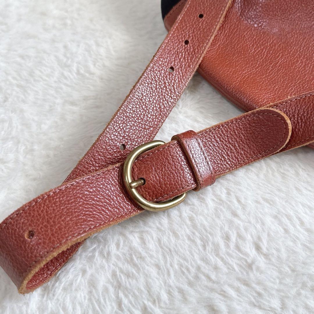 【美品】　IL BISONTE ショルダーバッグ レザー×キャンバス ブラウン