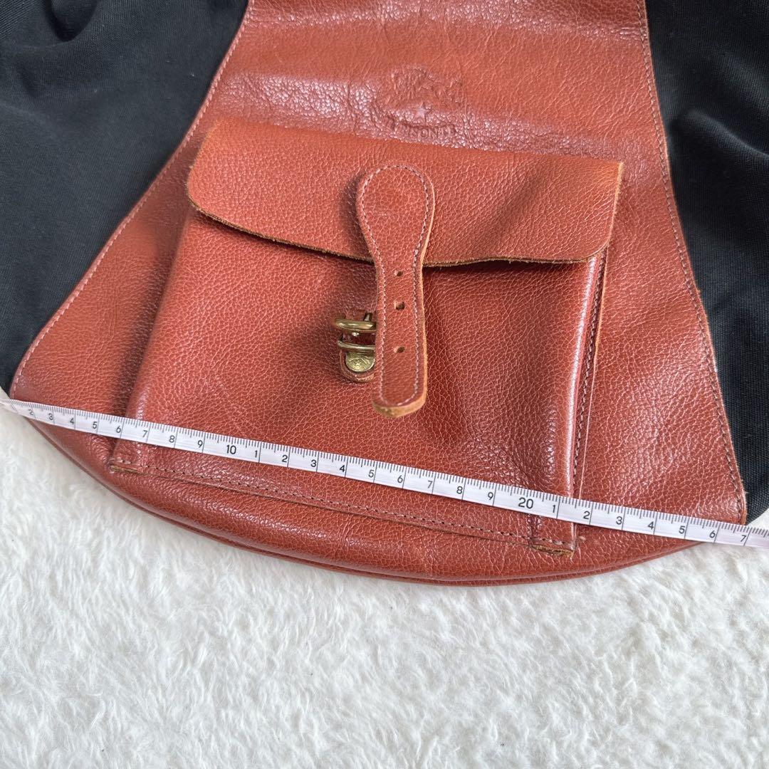 【美品】　IL BISONTE ショルダーバッグ レザー×キャンバス ブラウン