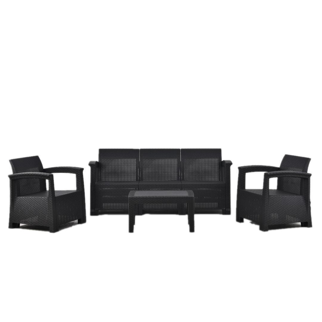 ラタン調 ガーデンファニチャー ガーデンテーブル 五人掛け 【グレー】