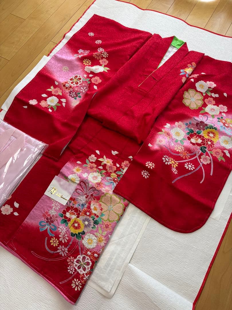 七五三♡【新品】正絹 赤 王道 着物 四つ身 七歳
