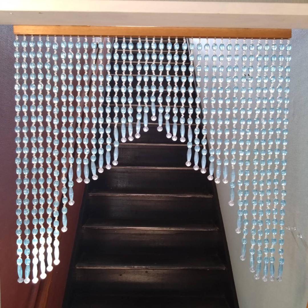 昭和レトロ ビーズのれん 水色 - メルカリ