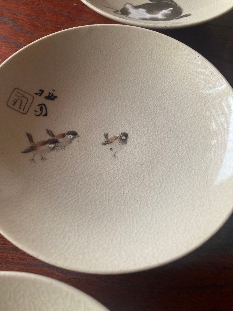 京焼　竹内栖鳳画絵替小皿九枚揃　11.5cm