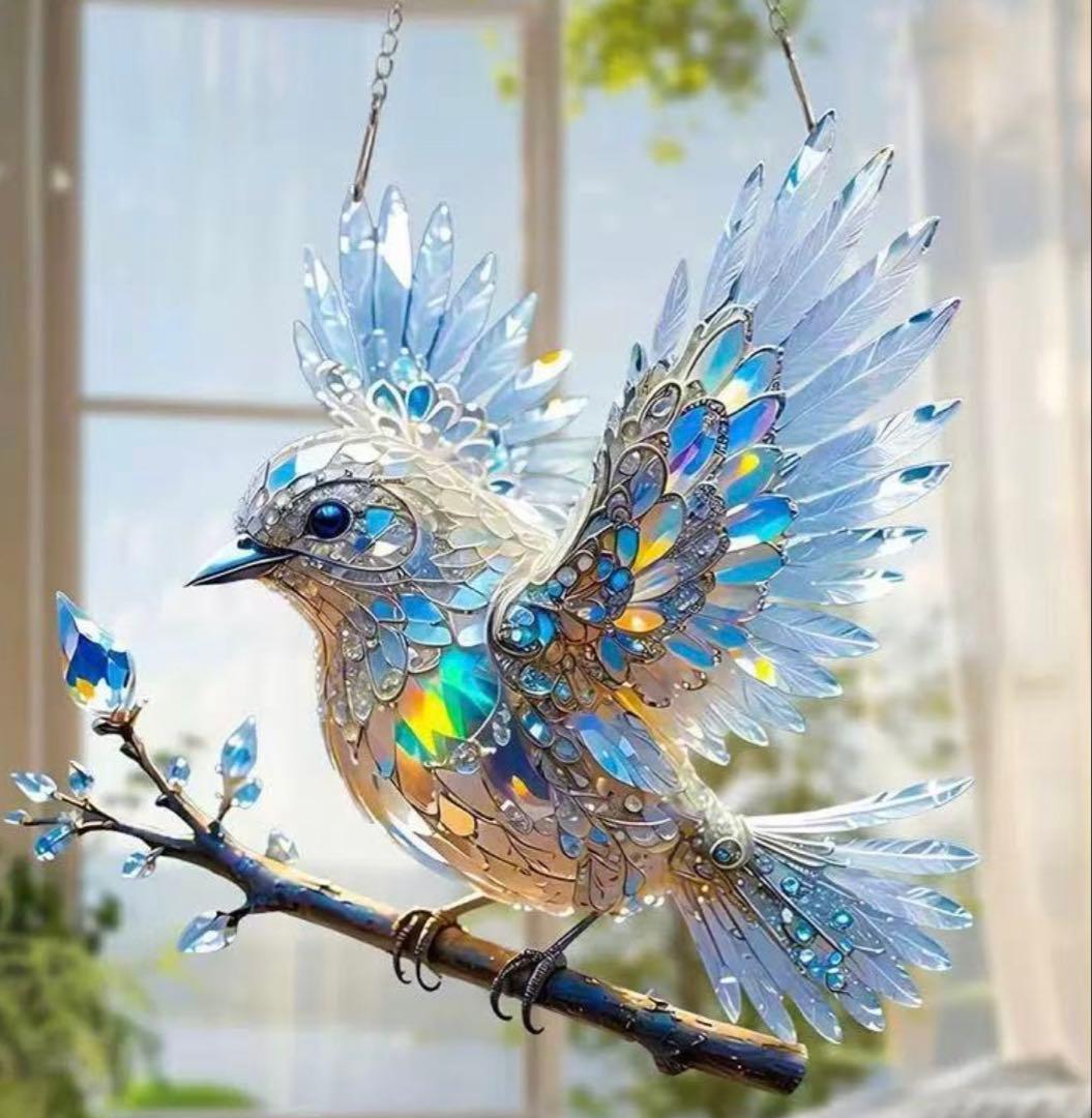サンキャッチャー 青い鳥 バード ステンドグラス風 ナチュラル 北欧風