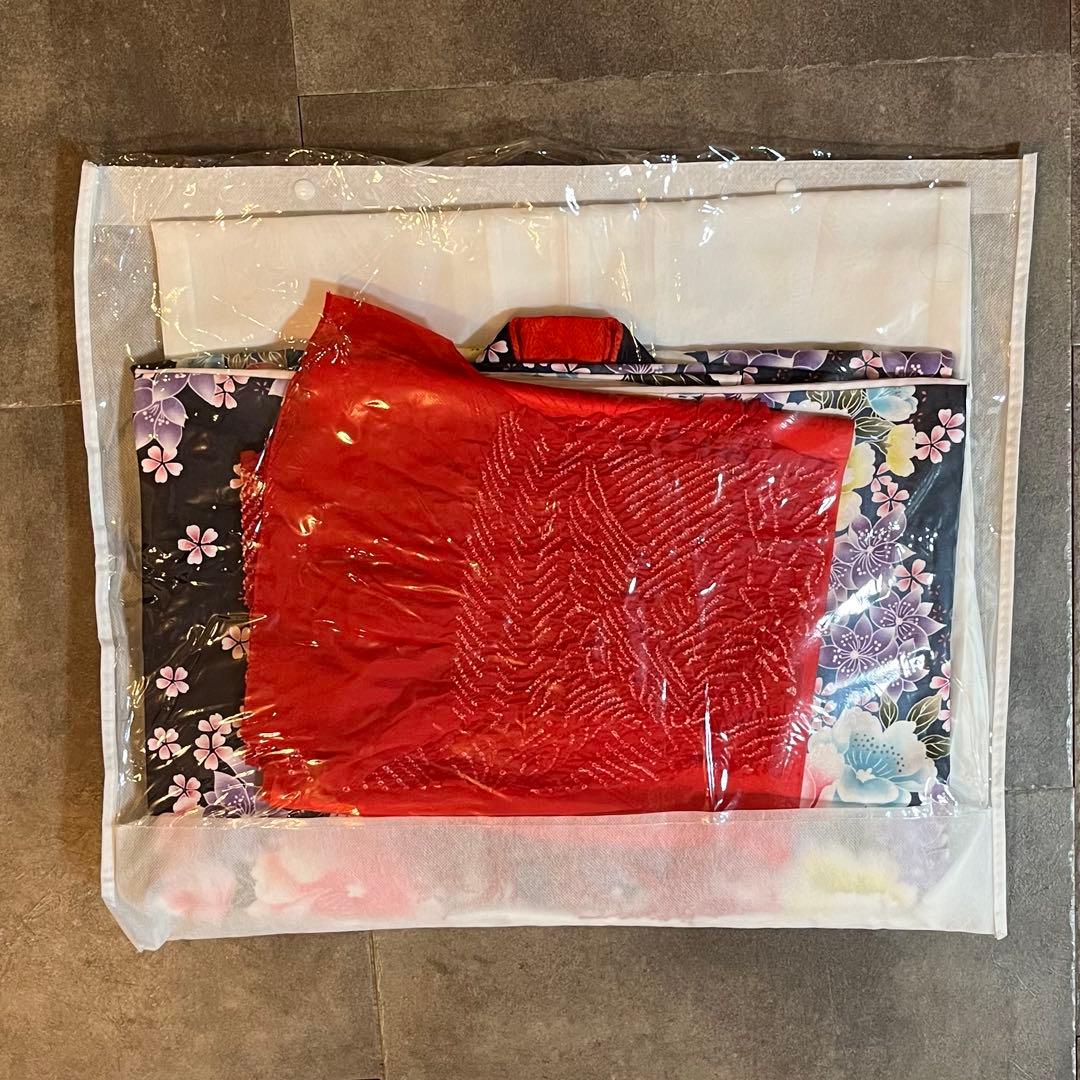 七五三　7歳　女の子　紫　青　四つ身　着物　作り帯　セット　753 七歳