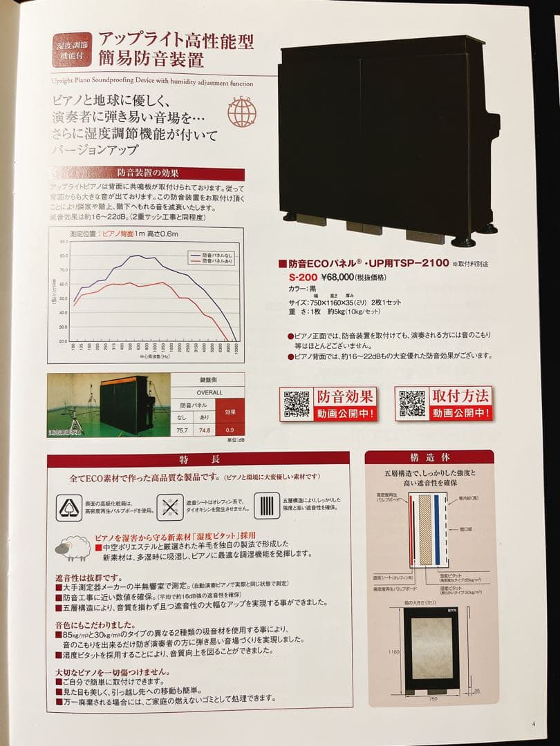 防音ECOパネル 東京防音 アップライトピアノ用TSP-2100 ※説明書付き