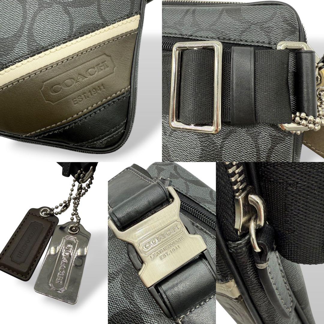 【良品】COACH コーチ ボディバッグ PVC ヘリテージストライプ メンズ