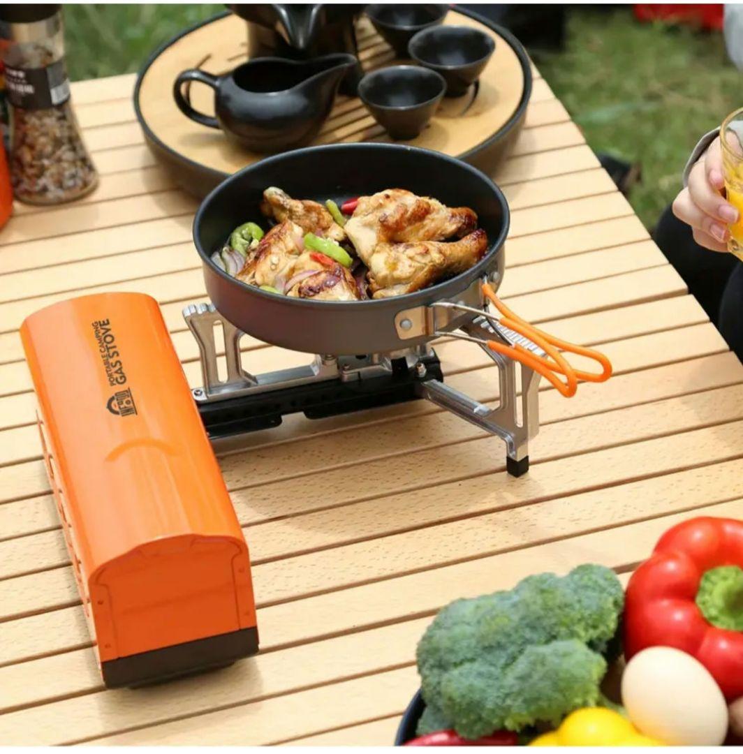 アウトドア等／折りたたみポータブルガスコンロ／緑色／コンパクト設計