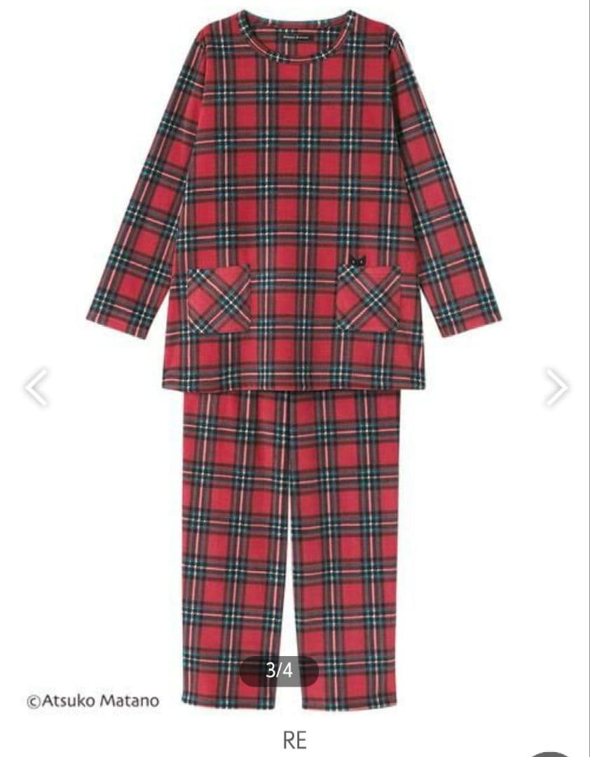 【マタノアツコ】未使用 M フリースパジャマ チェック柄　レッド系