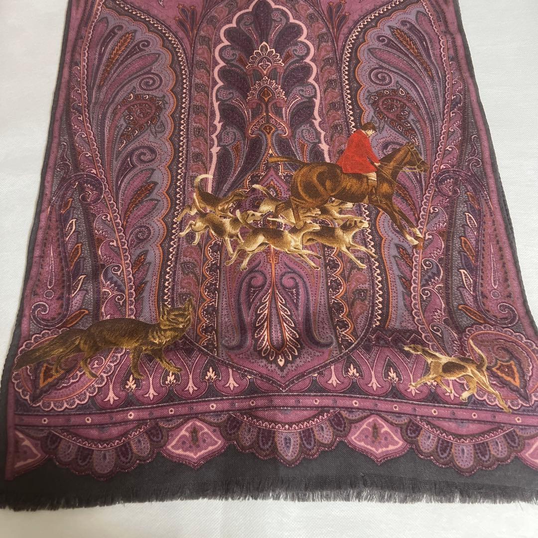 希少】ETRO エトロ スカーフ ペイズリー×ハンティング柄 ウールシルク