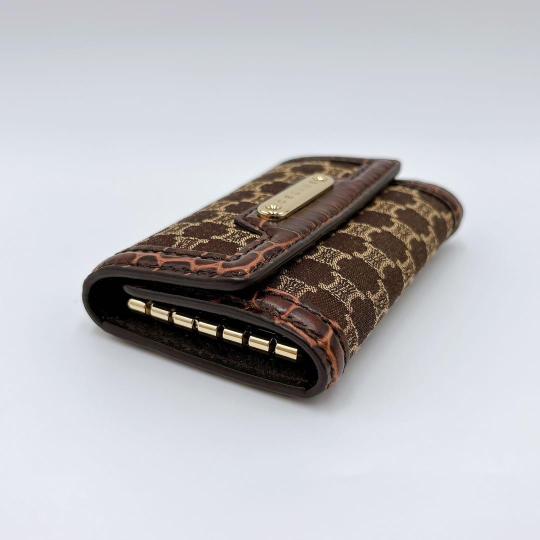 新品同様 ＊ CELINE セリーヌ マカダム キャンバス 6連キーケース 茶色