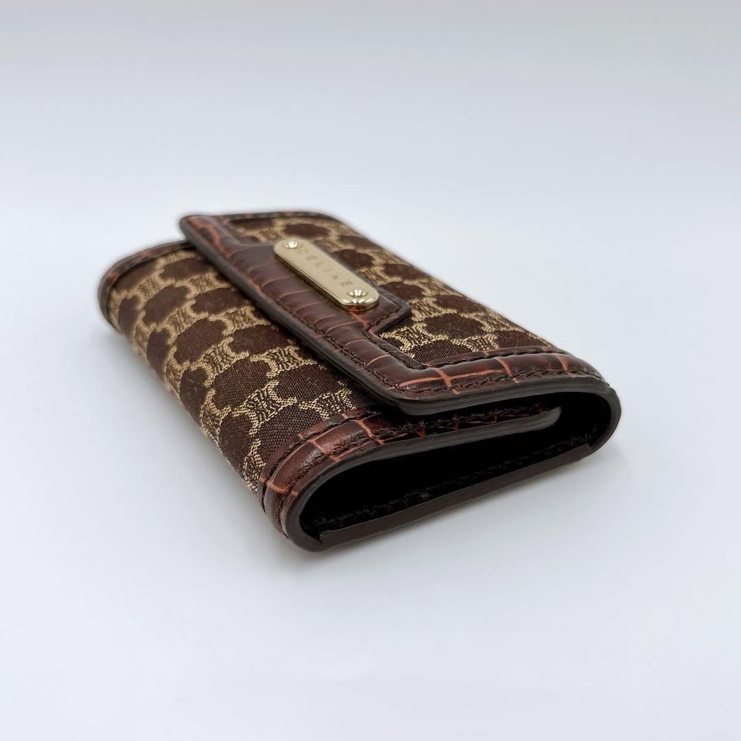 新品同様 ＊ CELINE セリーヌ マカダム キャンバス 6連キーケース 茶色