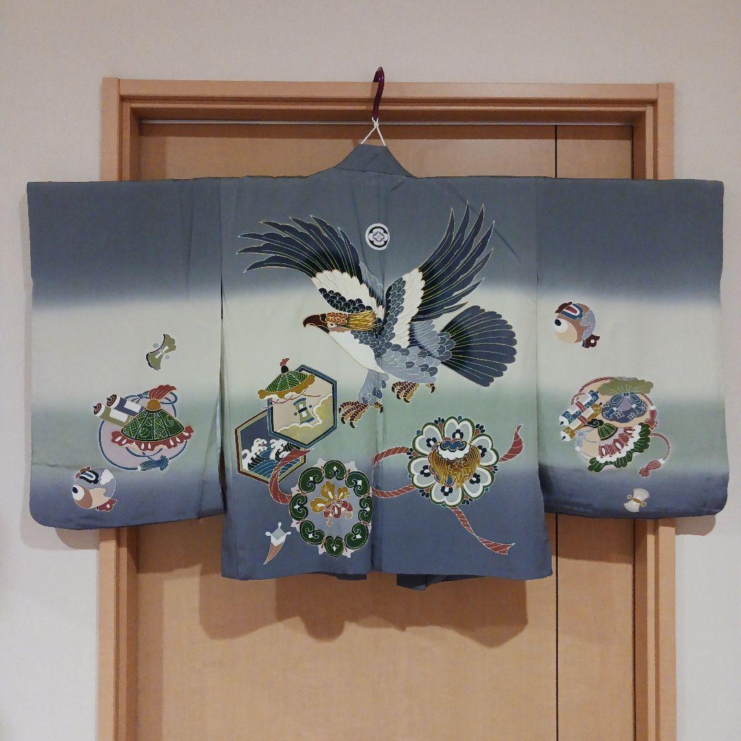 【着物は正絹！】男児　三歳　羽織　着物　袴　雪駄　小物　セット　灰色×黒縞