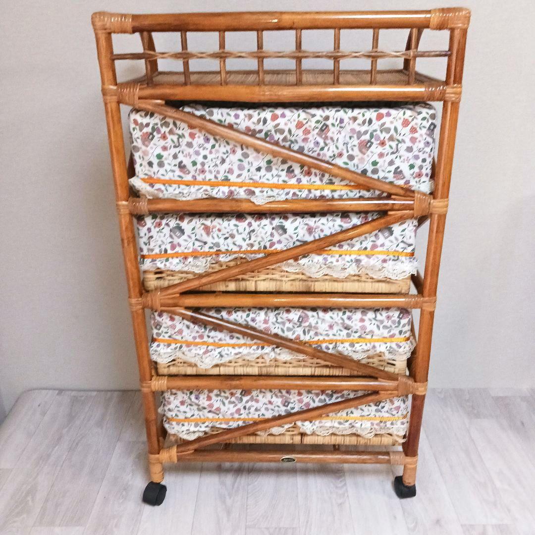 籐 ラタン チェスト4段 インテリア 昭和レトロ 箪笥　Kazama