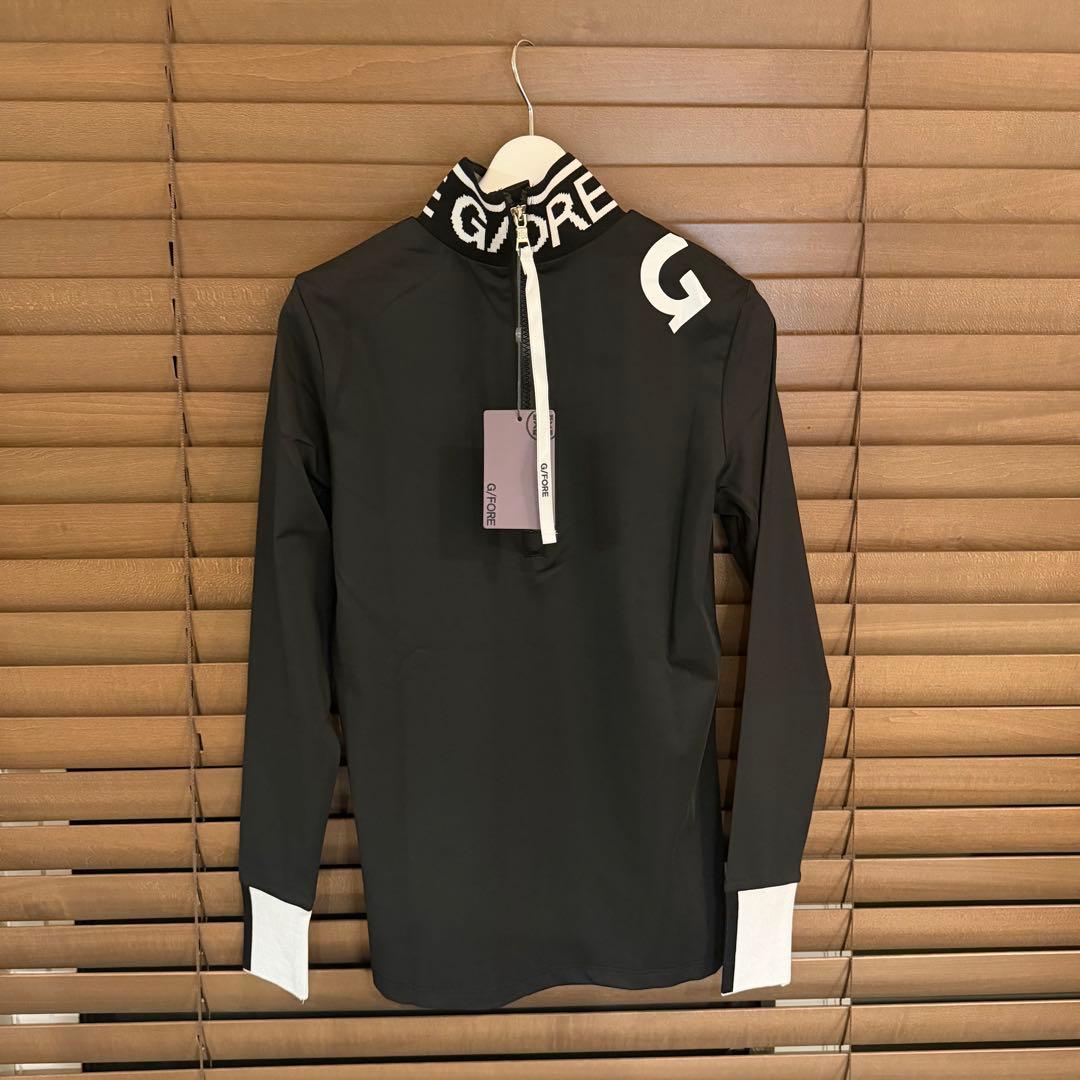 M】G/FORE ジーフォア ゴルフ カットソー モックネック長袖Tシャツ 黒
