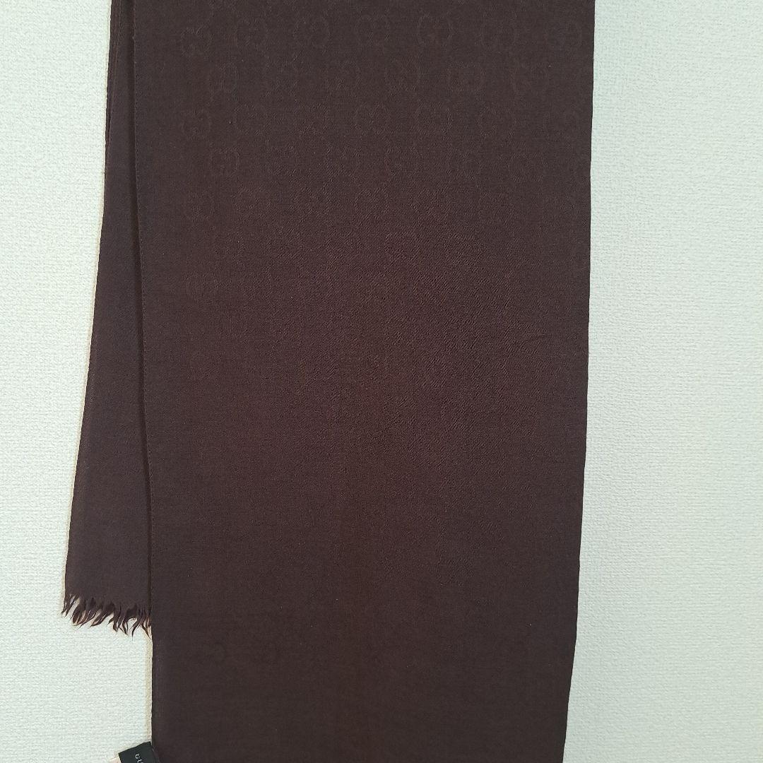 GUCCI 　GG柄ブラウン ウールストール フリンジ付き