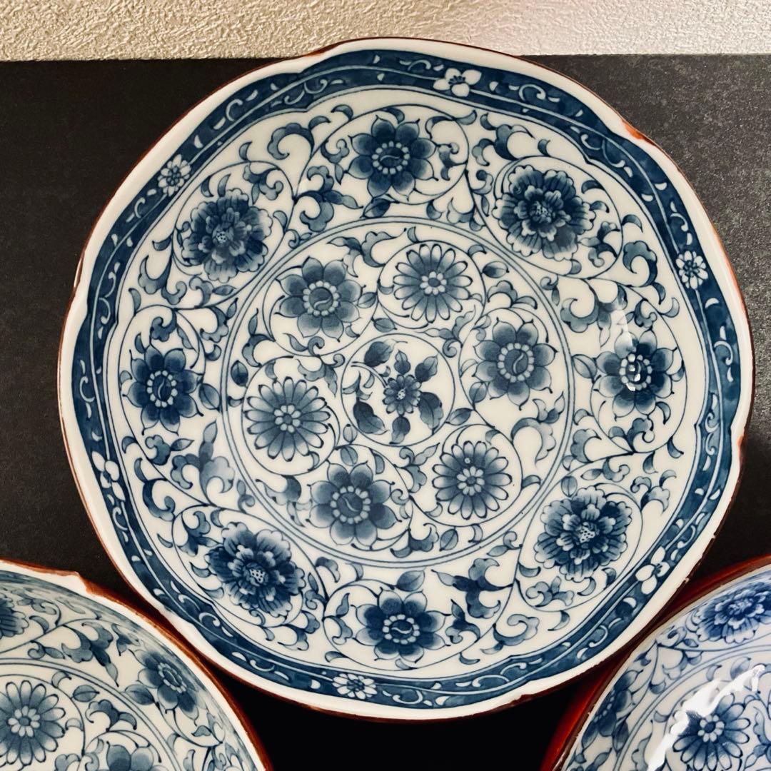 ⭐️工芸品⭐️【４枚セット】藍染錦彩 赤絵 染付 鉢皿 銘々皿 盛皿