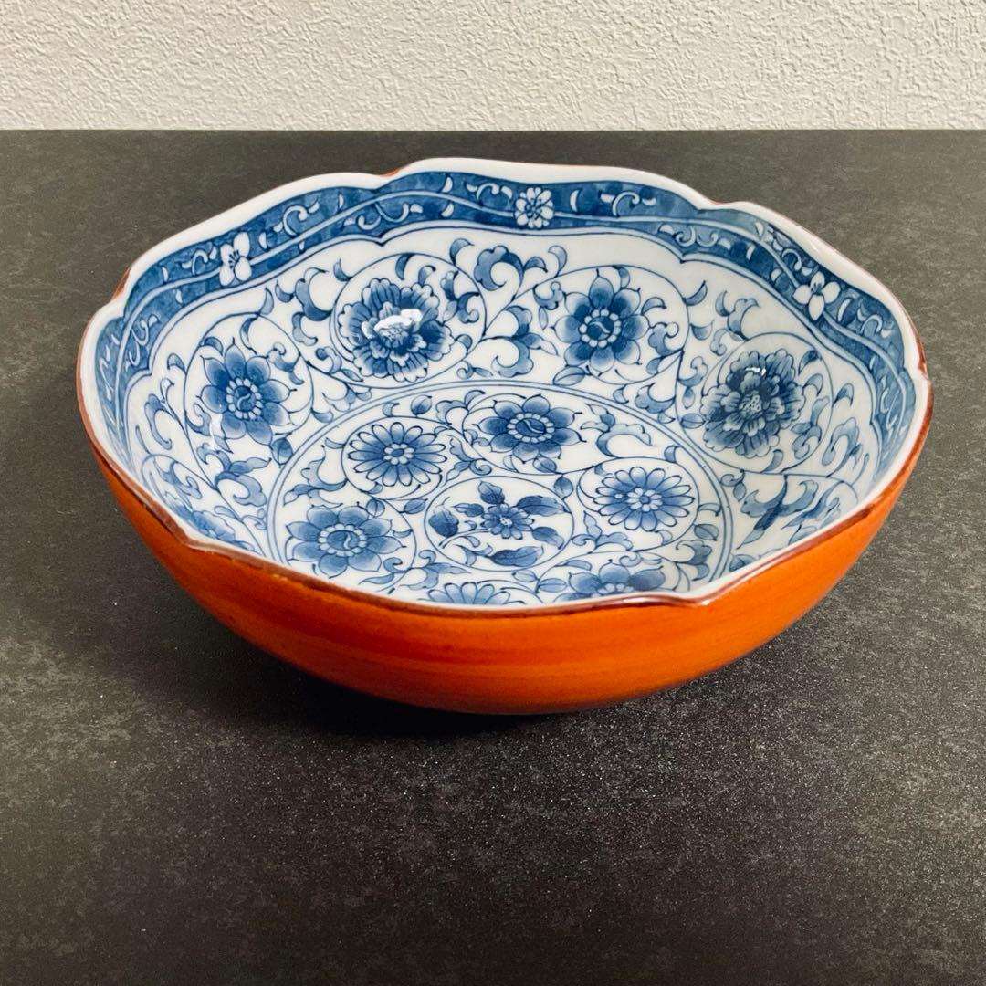 ⭐️工芸品⭐️【４枚セット】藍染錦彩 赤絵 染付 鉢皿 銘々皿 盛皿