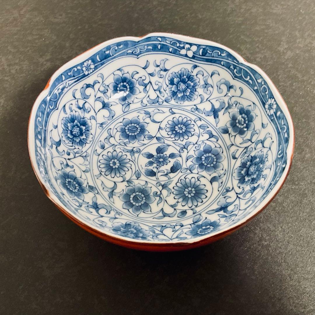 ⭐️工芸品⭐️【４枚セット】藍染錦彩 赤絵 染付 鉢皿 銘々皿 盛皿