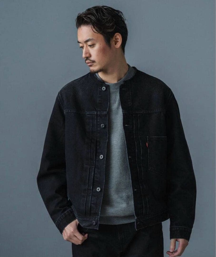 リーバイス エディフィス 別注 Type 1 デニムジャケット ノーカラー 黒