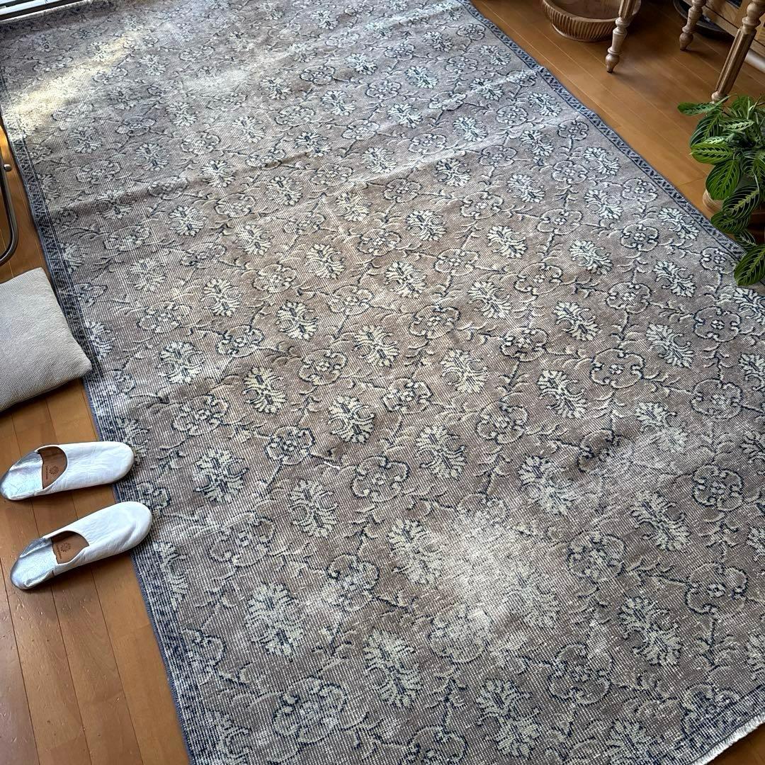 超大判162×282レアボタニカル紋章 グレージュ　トルコヴィンテージラグ
